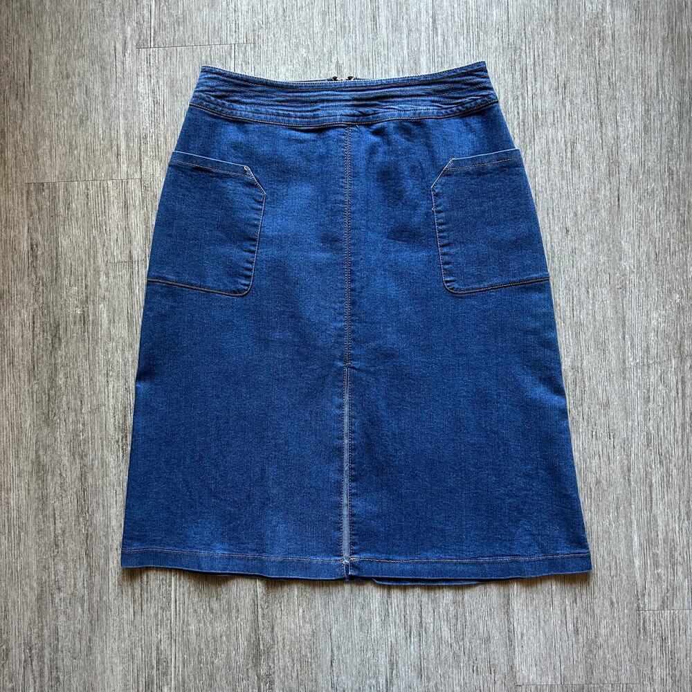 Universal Thread Medium Wash Front Slit Cotton Stretch Midi Denim Skirt Size 6